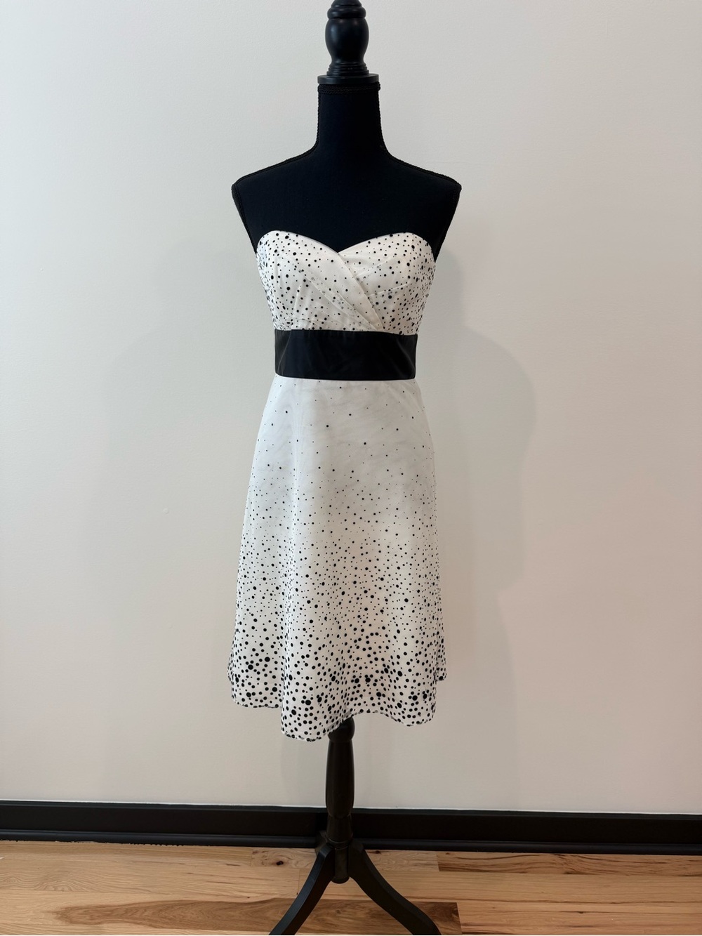 White House Black Market White & Black Strapless Polka Dot Dress
